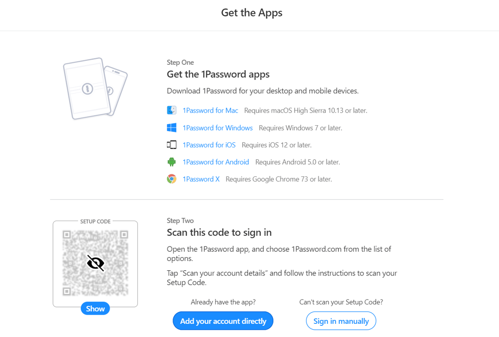 Get 1Password apps screen