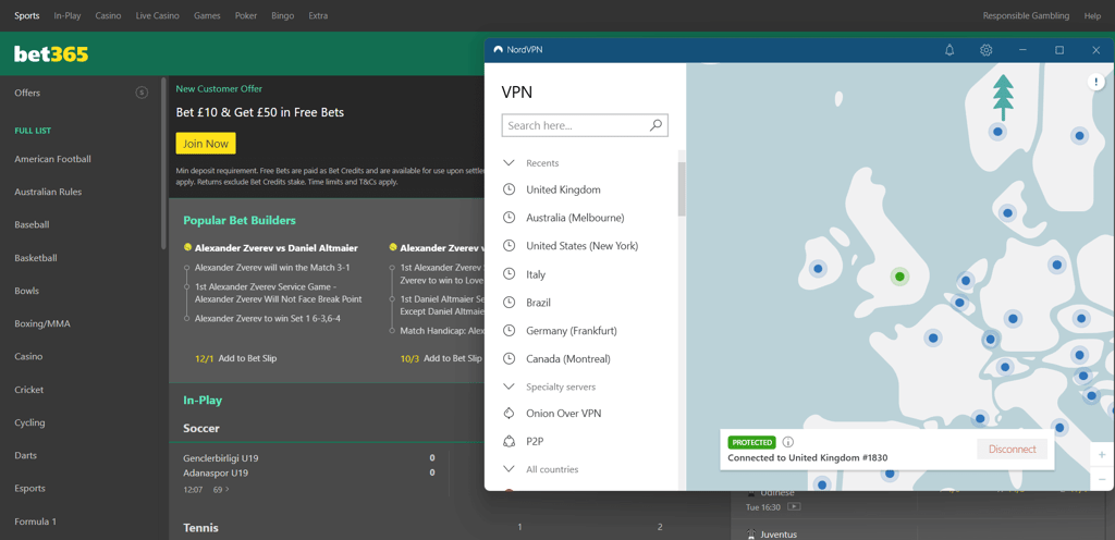 bet365 with nordvpn