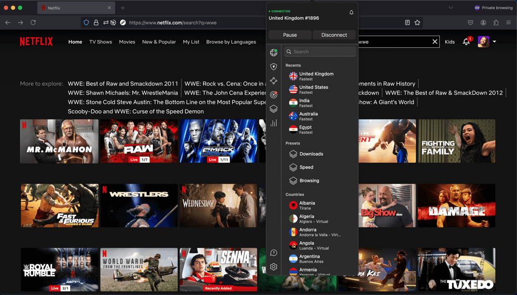 WWE content available on Netflix UK with a VPN