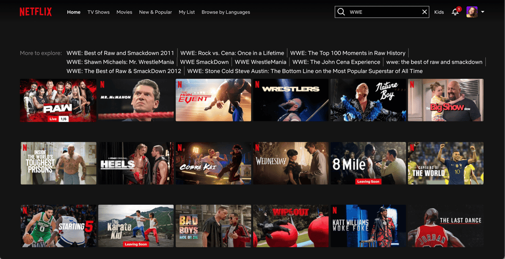 WWE content available on US Netflix
