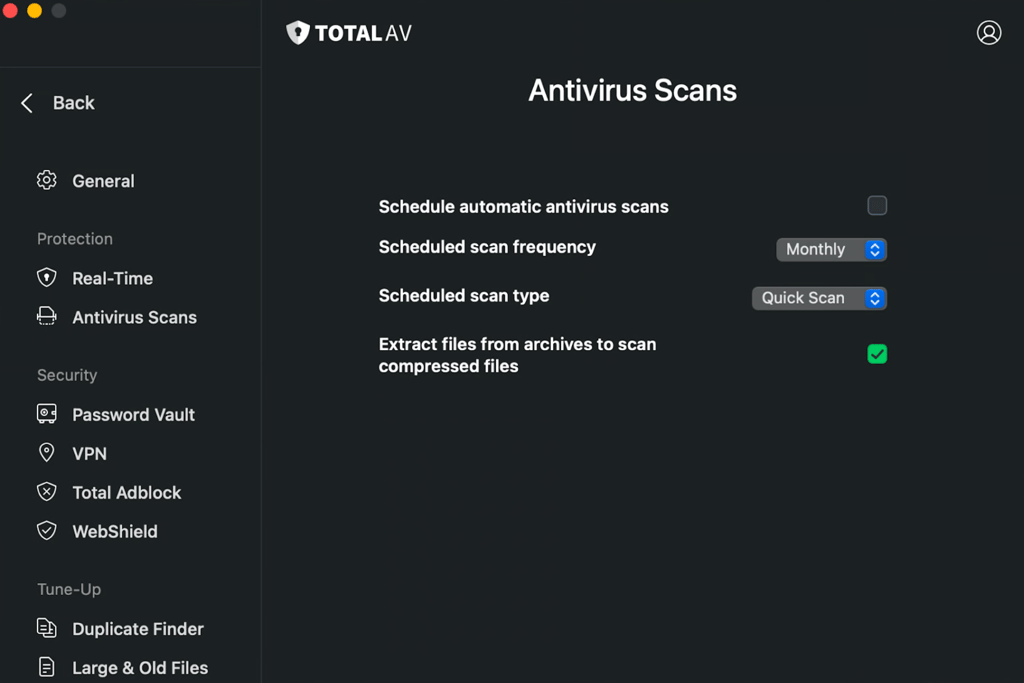 Adjust TotalAV settings