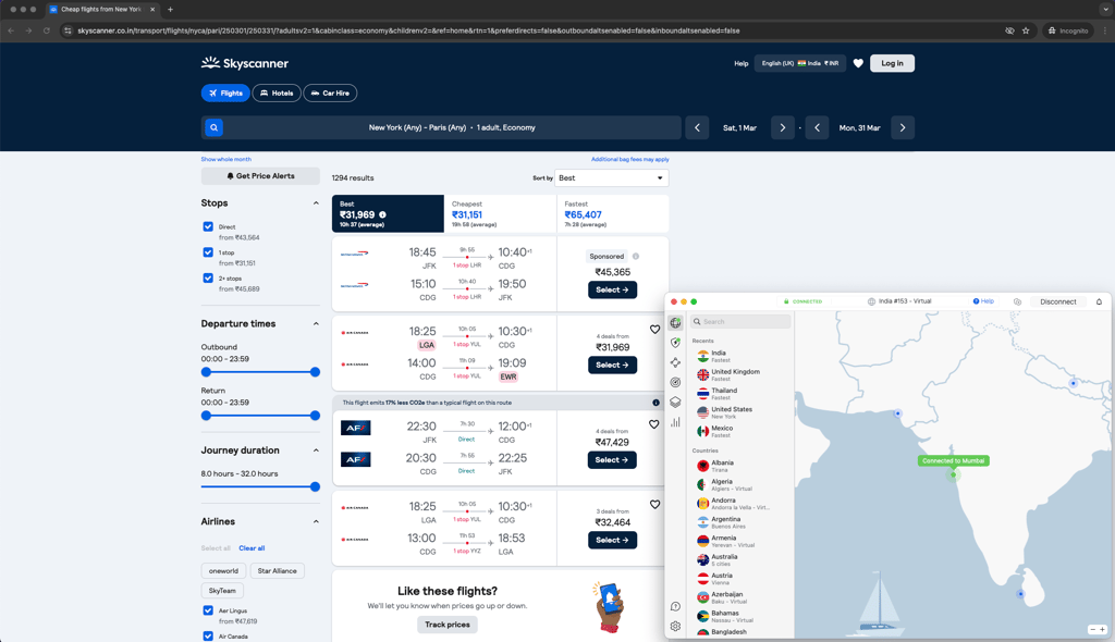Find the cheapest flight using a VPN