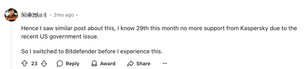 Kaspersky US government reddit
