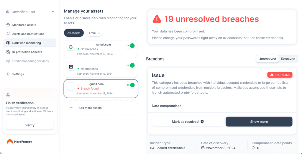 Nord Theft Protection DW monitoring