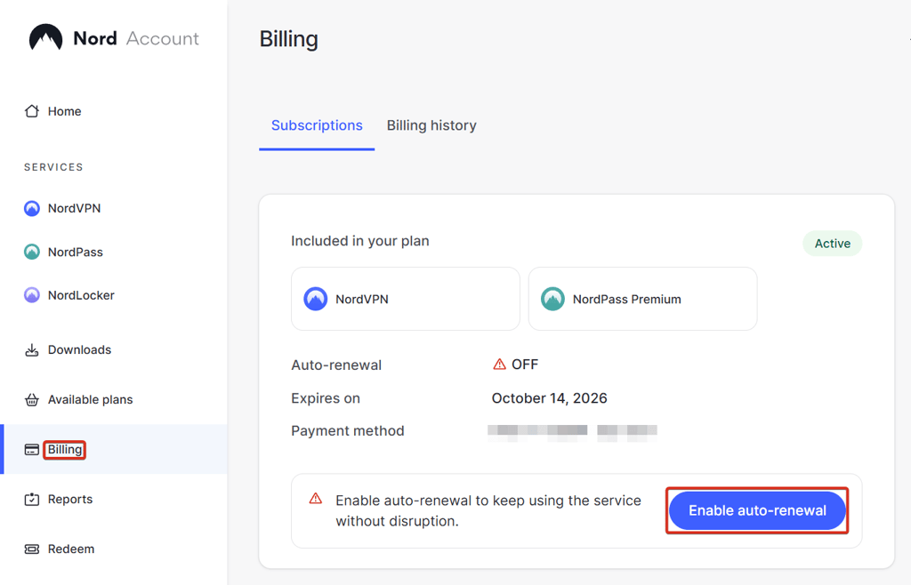 NordVPN enable auto-renewal