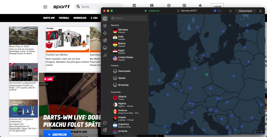 NordVPN unblocking Sport1