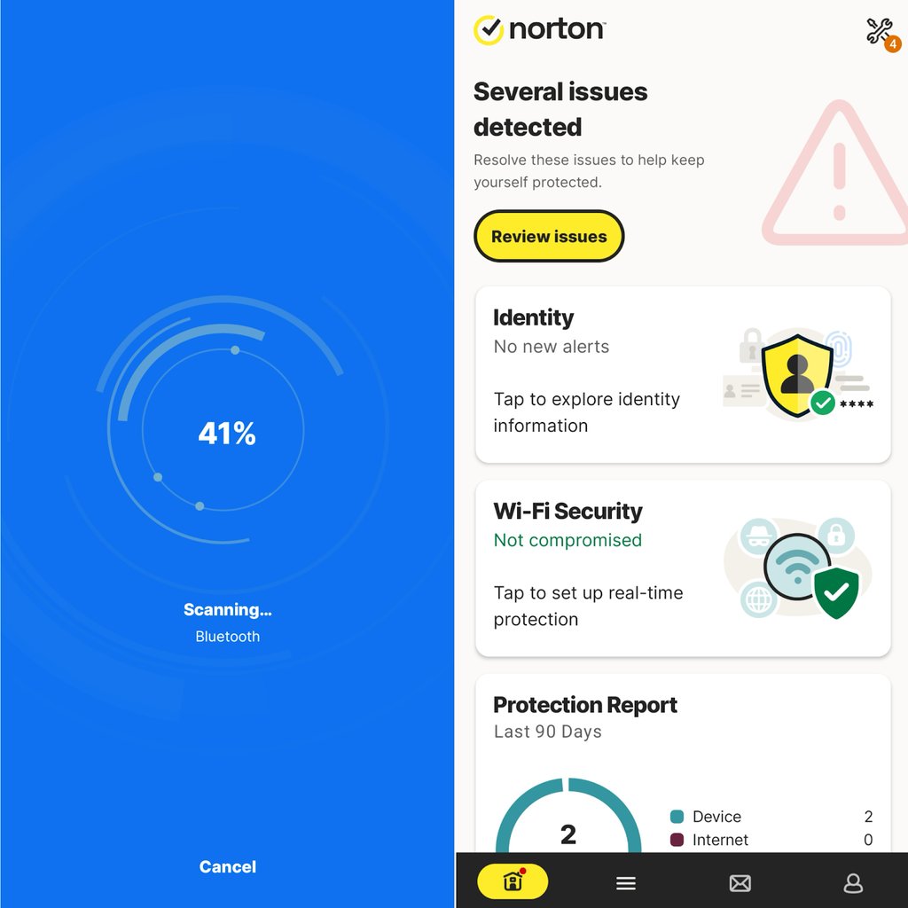 Norton's scanning in progress and finished scan on Android