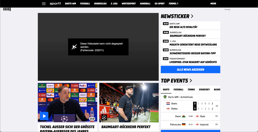 Sport1 geoblocking error
