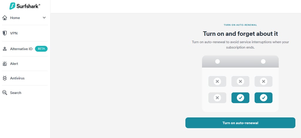 Surfshark AV auto-renewal turn on