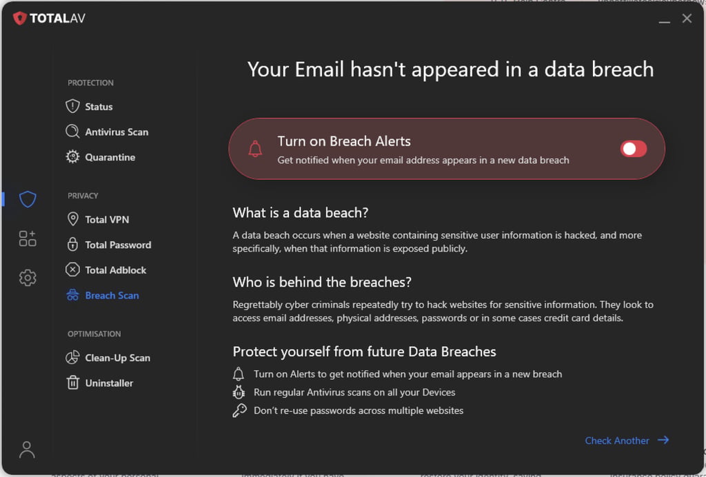 TotalAV dark web monitoring feature