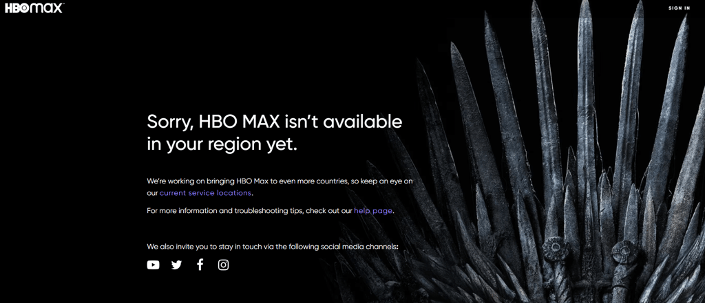HBO Max not available in your region