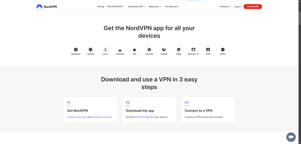 Download NordVPN website page