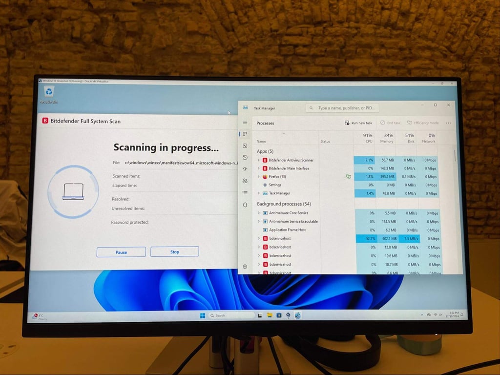 Bitdefender antivirus CPU and RAM usage while scanning