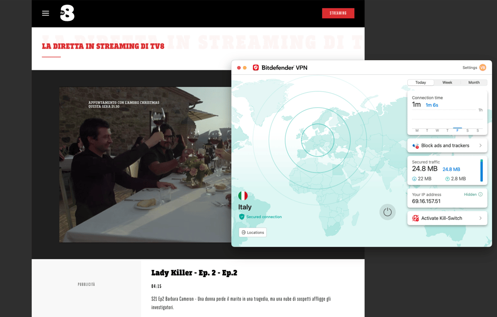 TV8 accessed with Bitdefender