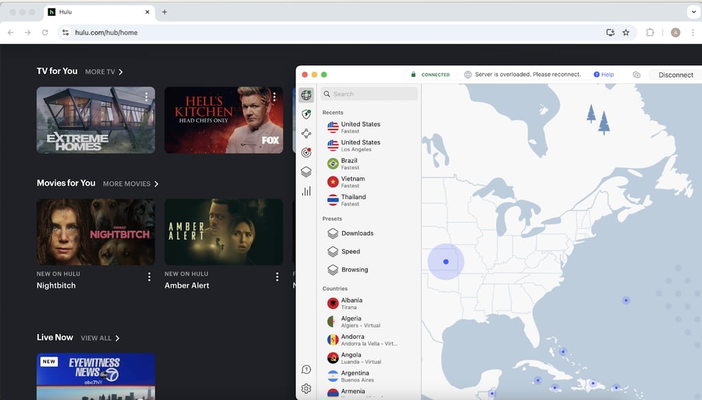 Hulu unblocked with NordVPN US server