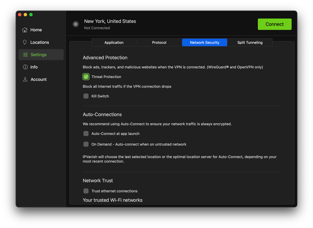 IPVanish's Threat Protection feature