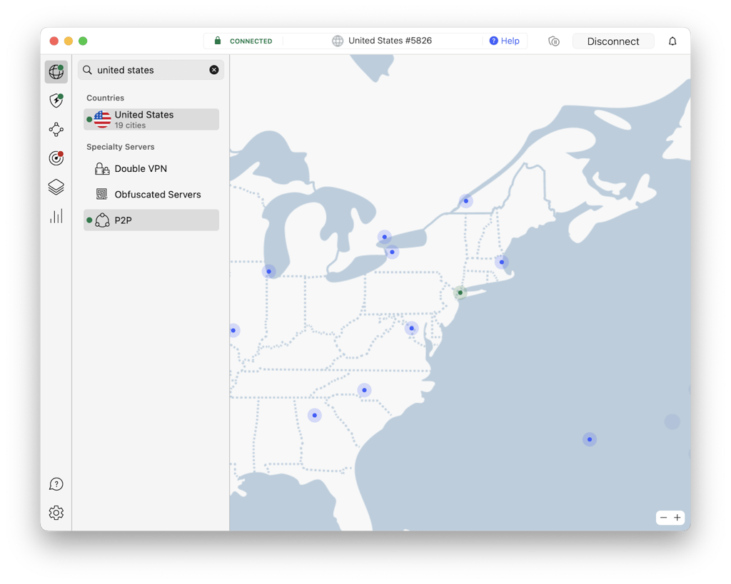 NordVPN connected to US on macOS