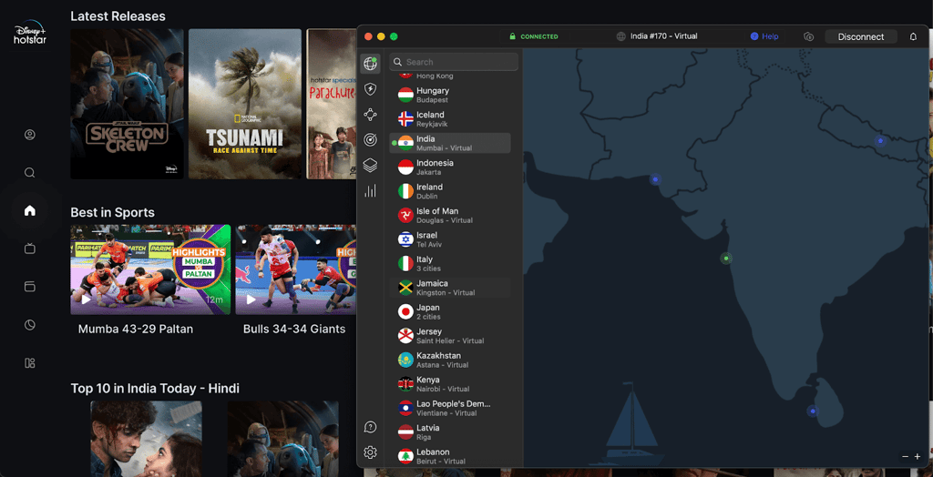 Using NordVPN to unblock Disney Plus Hotstar in the UK