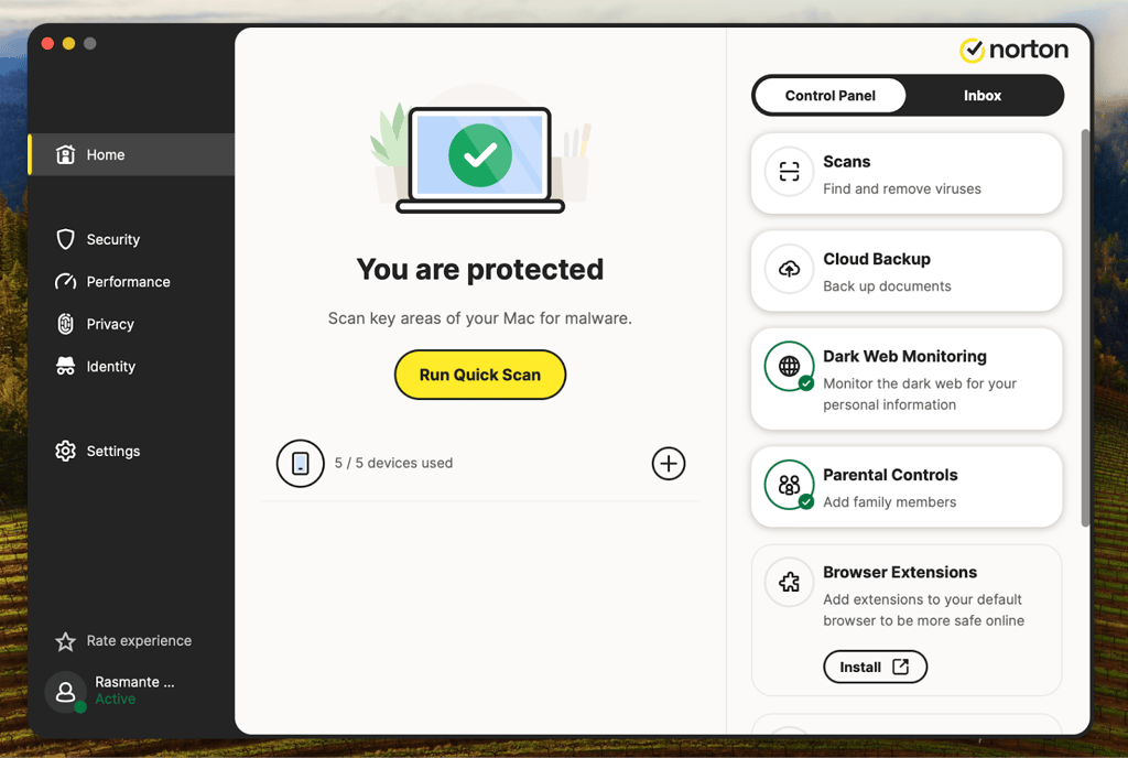 Norton 360 antivirus Mac interface