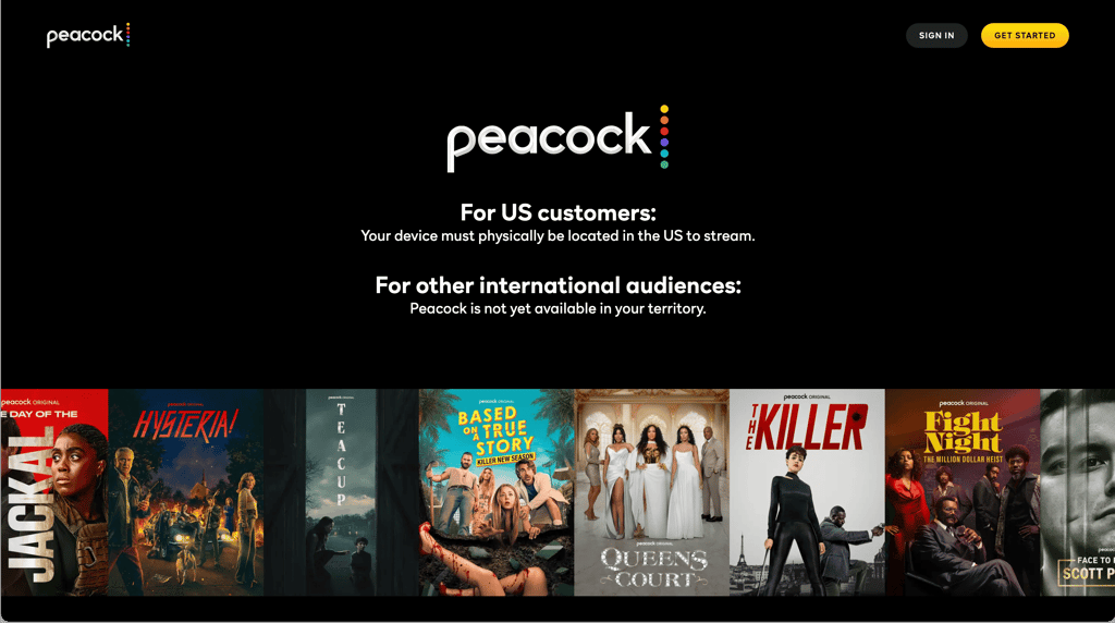 Peacock TV not available in Mexico error