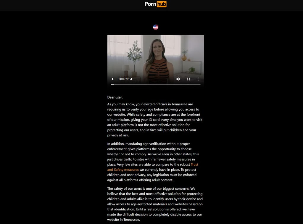 Pornhub is blocked in Tennessee