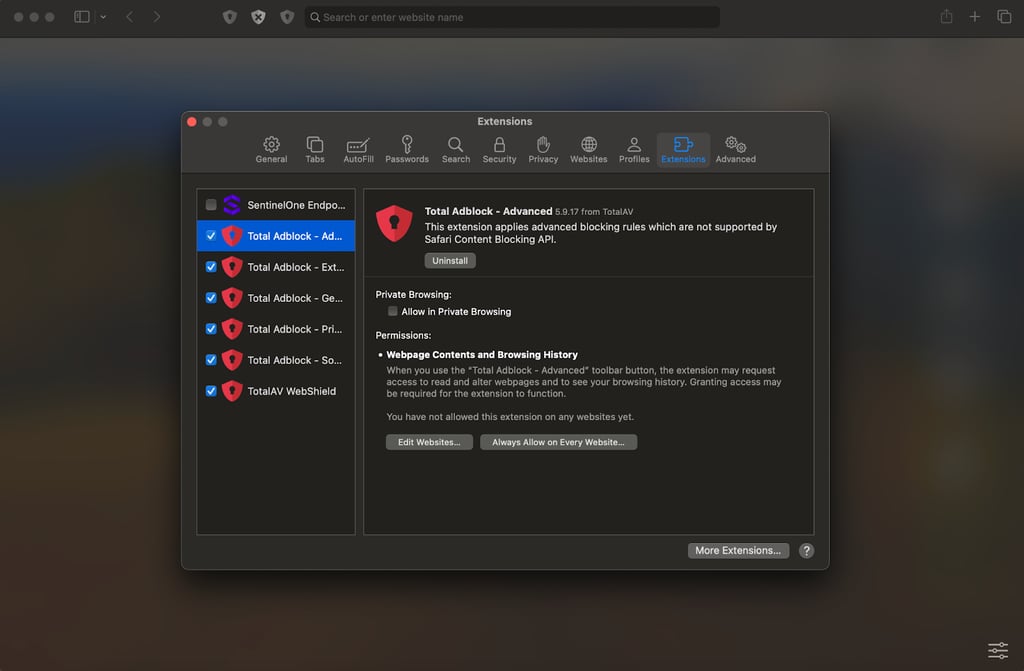TotalAV Safari browser extension