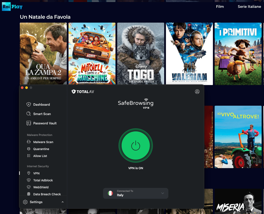 RaiPlay accessed with TotalVPN