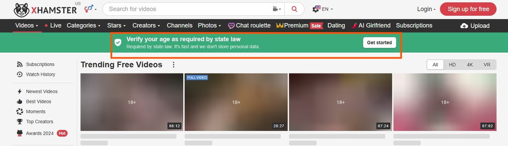 xHamster requires ID for South Carolina users