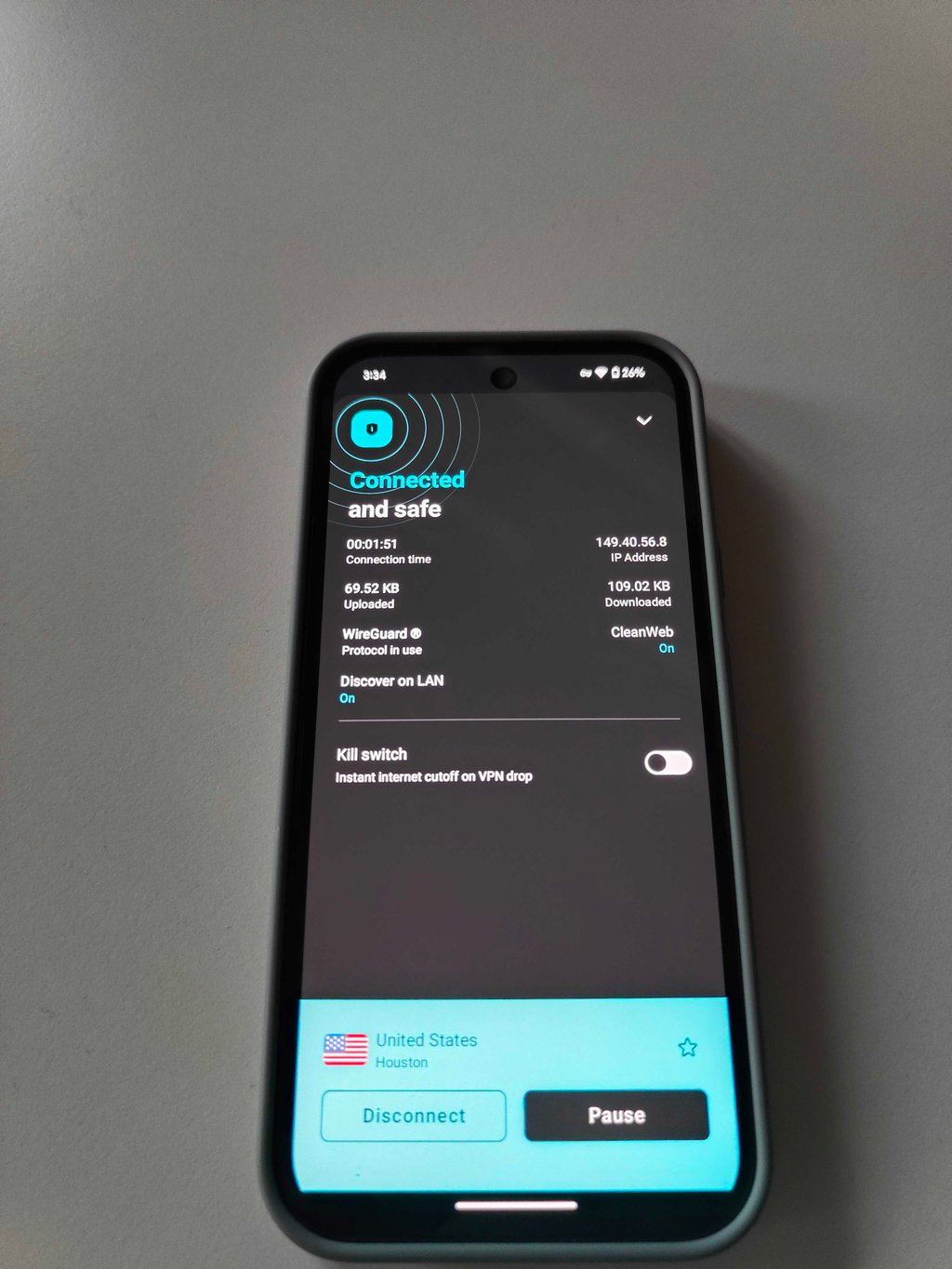 Surfshark mobile app interface