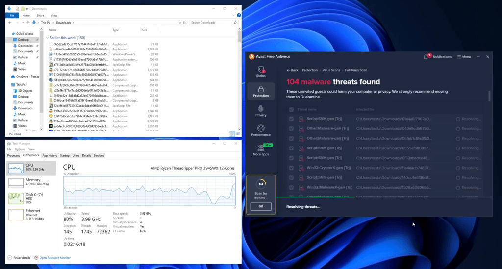 Avast detected threats and impact on CPU on WIndows