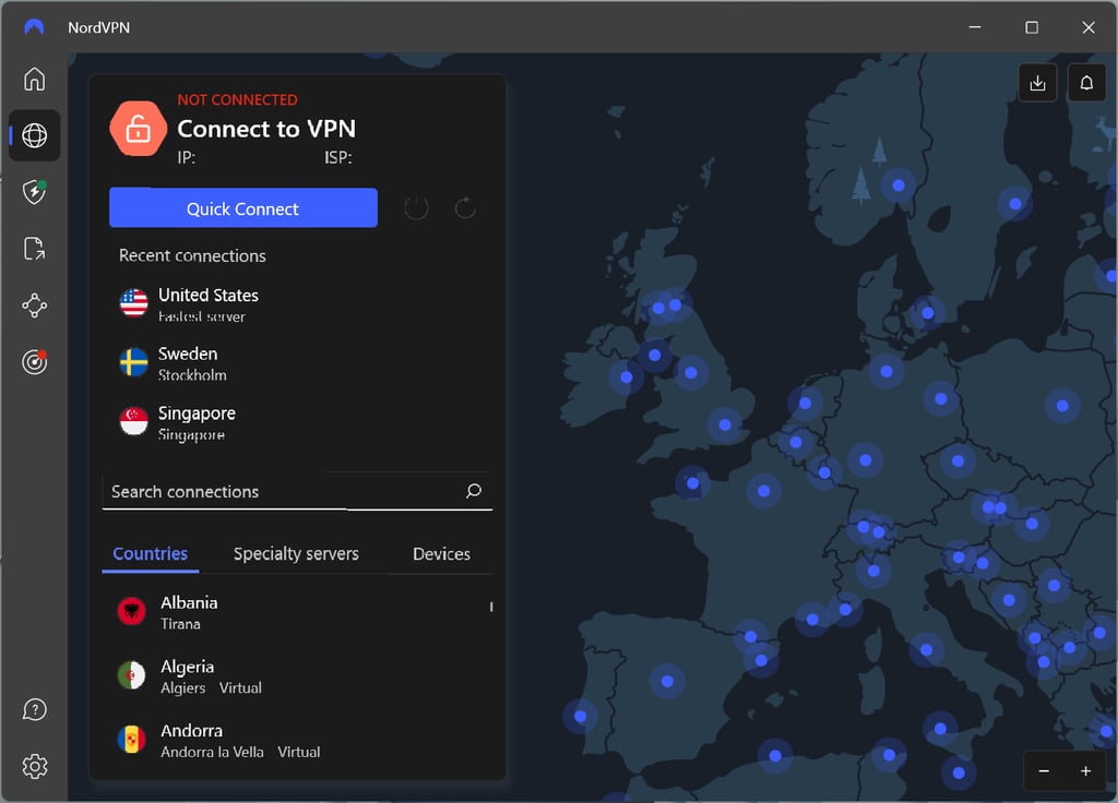 NordVPN servers on Windows