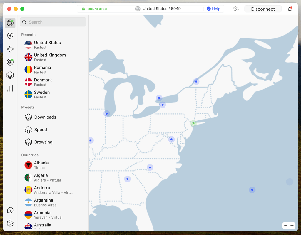NordVPN on a US VPN server