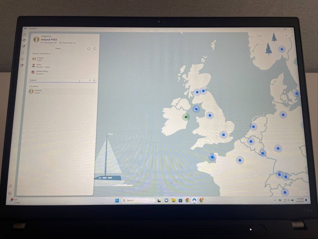 NordVPN connected to an Ireland VPN server
