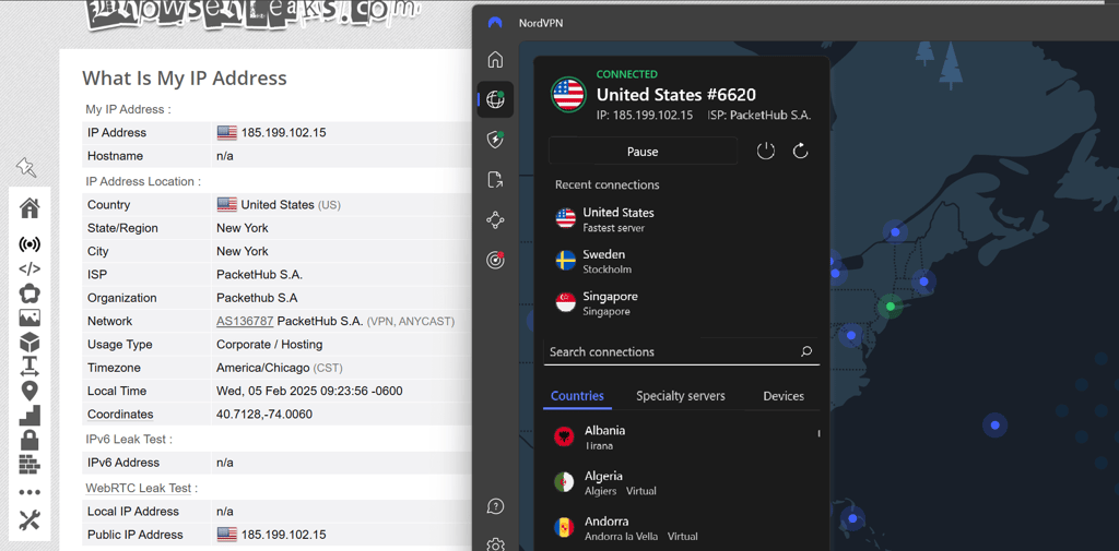 NordVPN IP leak test