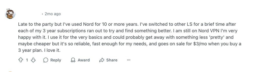 NordVPN recommended by Reddit