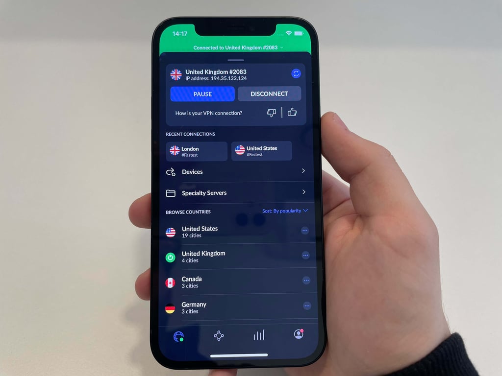 NordVPN servers for iPhone
