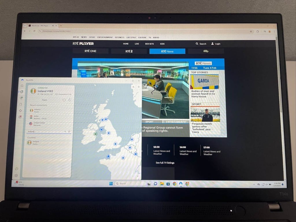 Watching a live broadcast of regional Irish news using NordVPN