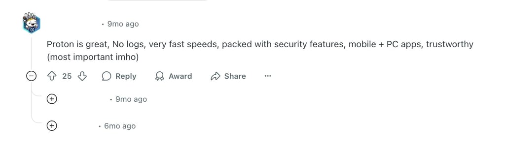 Proton VPN is recommended by Reddit