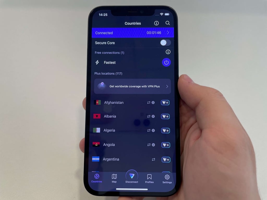 Proton VPN free version for iPhone