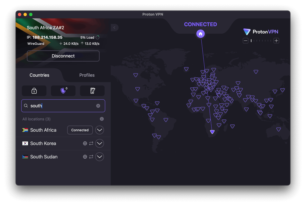 Proton VPN South Africa servers