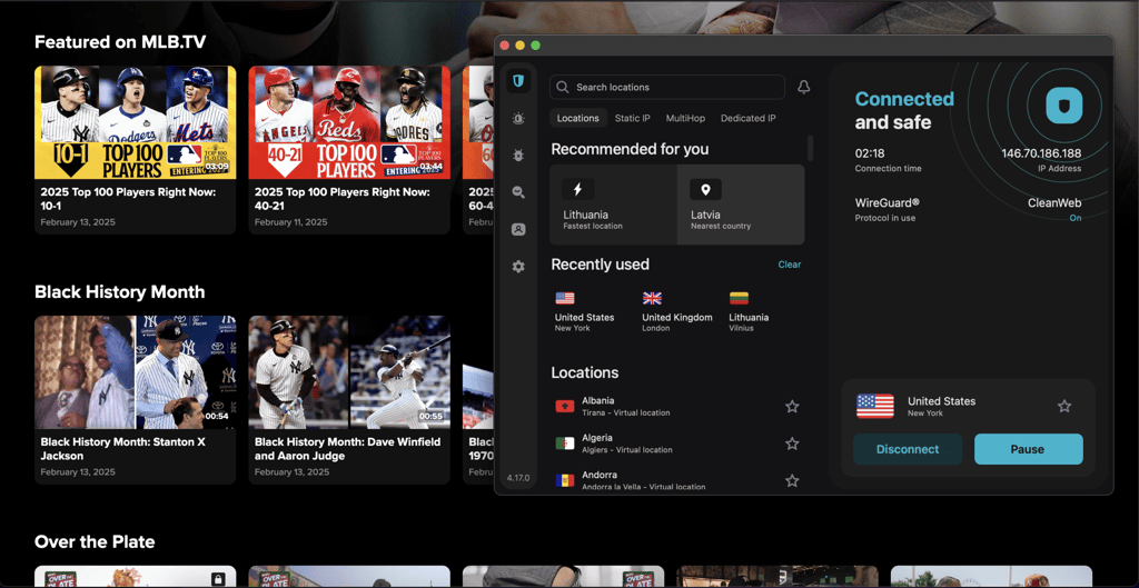 Surfshark MLB.TV