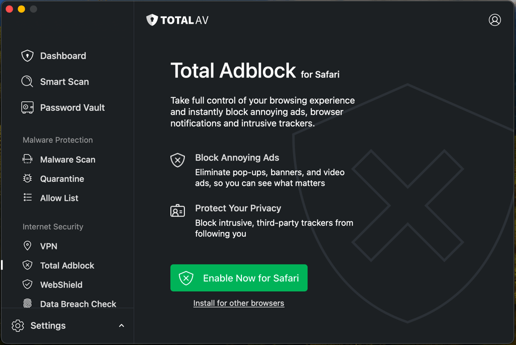 Total VPN ad block for South Africa