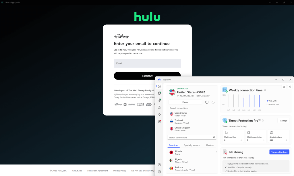 Hulu accessed in the UK with NordVPN