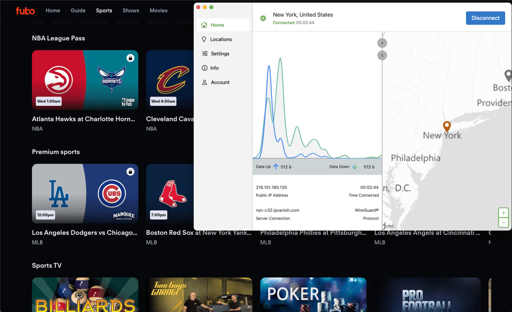 IPVanish accessing FuboTV