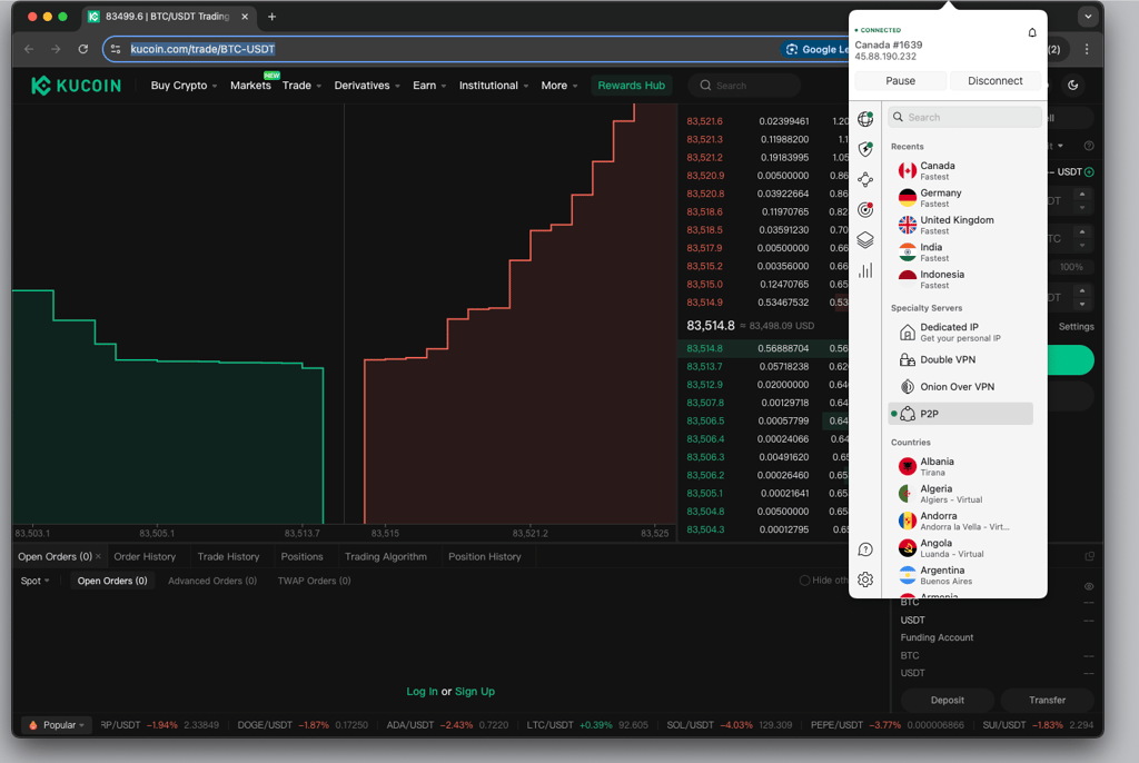 KuCoin restrictions bypassed with NordVPN
