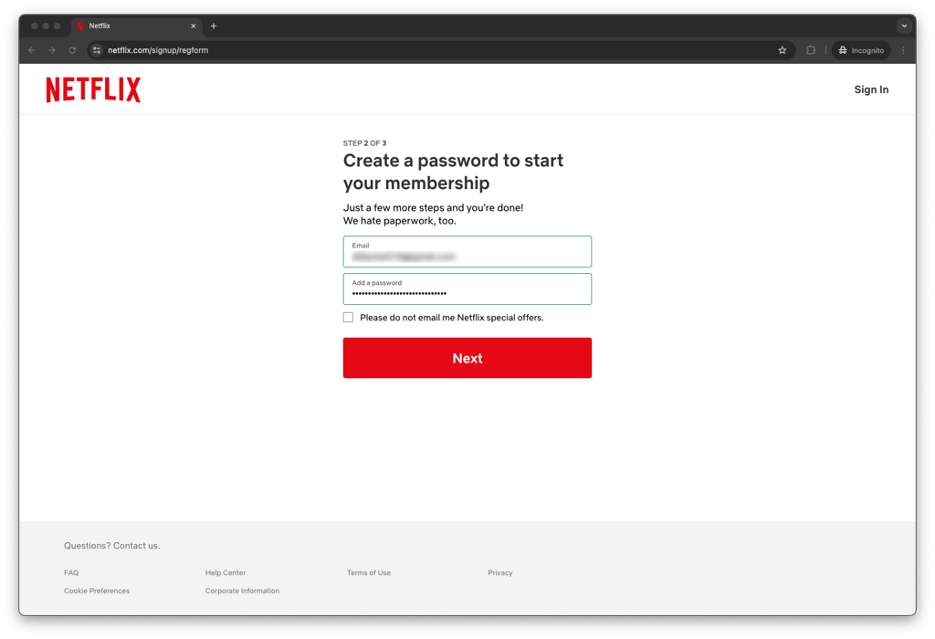 Create a new Netflix account