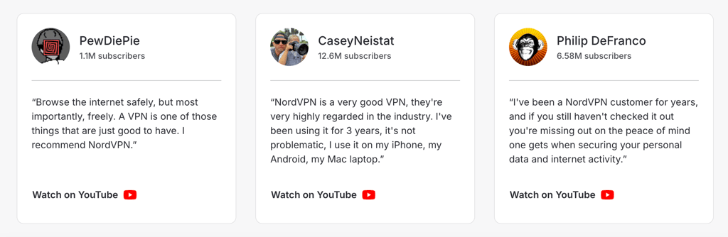 NordVPN YouTuber reviews