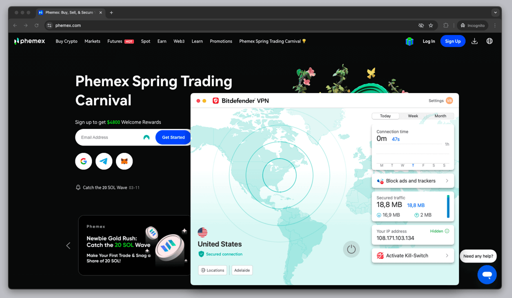 Bitdefender VPN for crypto trading unblocking Phemex