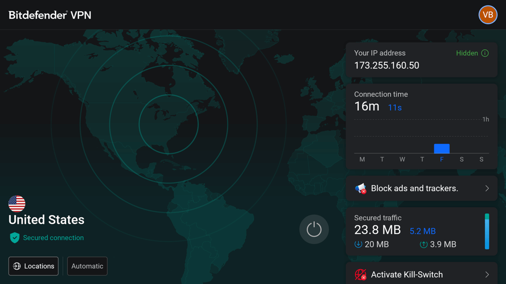 Bitdefender connected to the US on Android TV