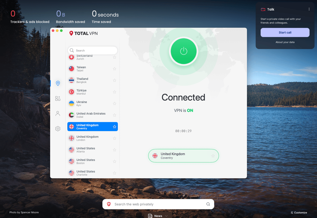 Brave Browser and TotalVPN connected